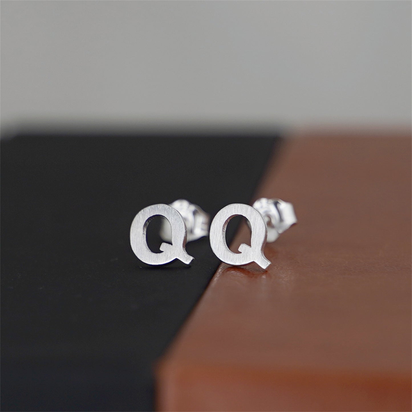 Sterling Silver Alphabet Letter Earrings Sans Serif Matte Initial Studs - sugarkittenlondon