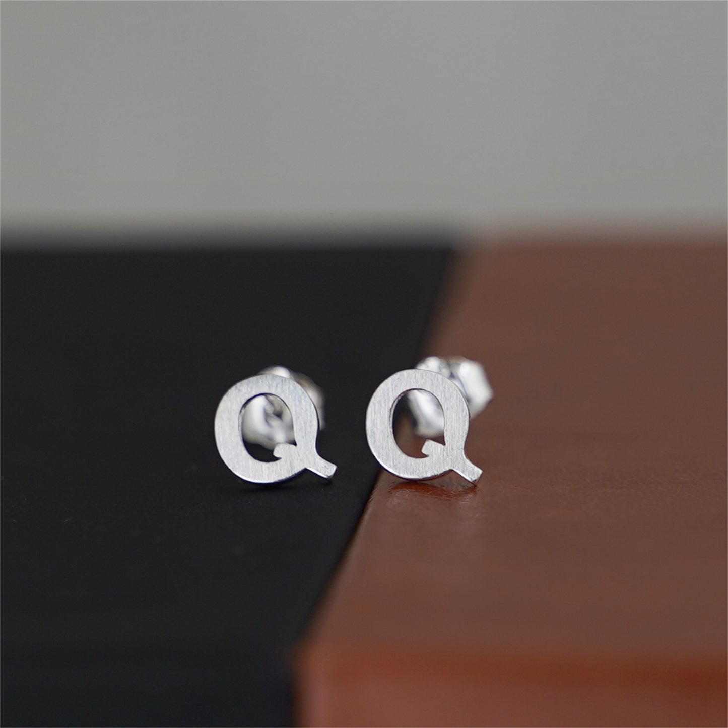 Sterling Silver Alphabet Letter Earrings Sans Serif Matte Initial Studs - sugarkittenlondon