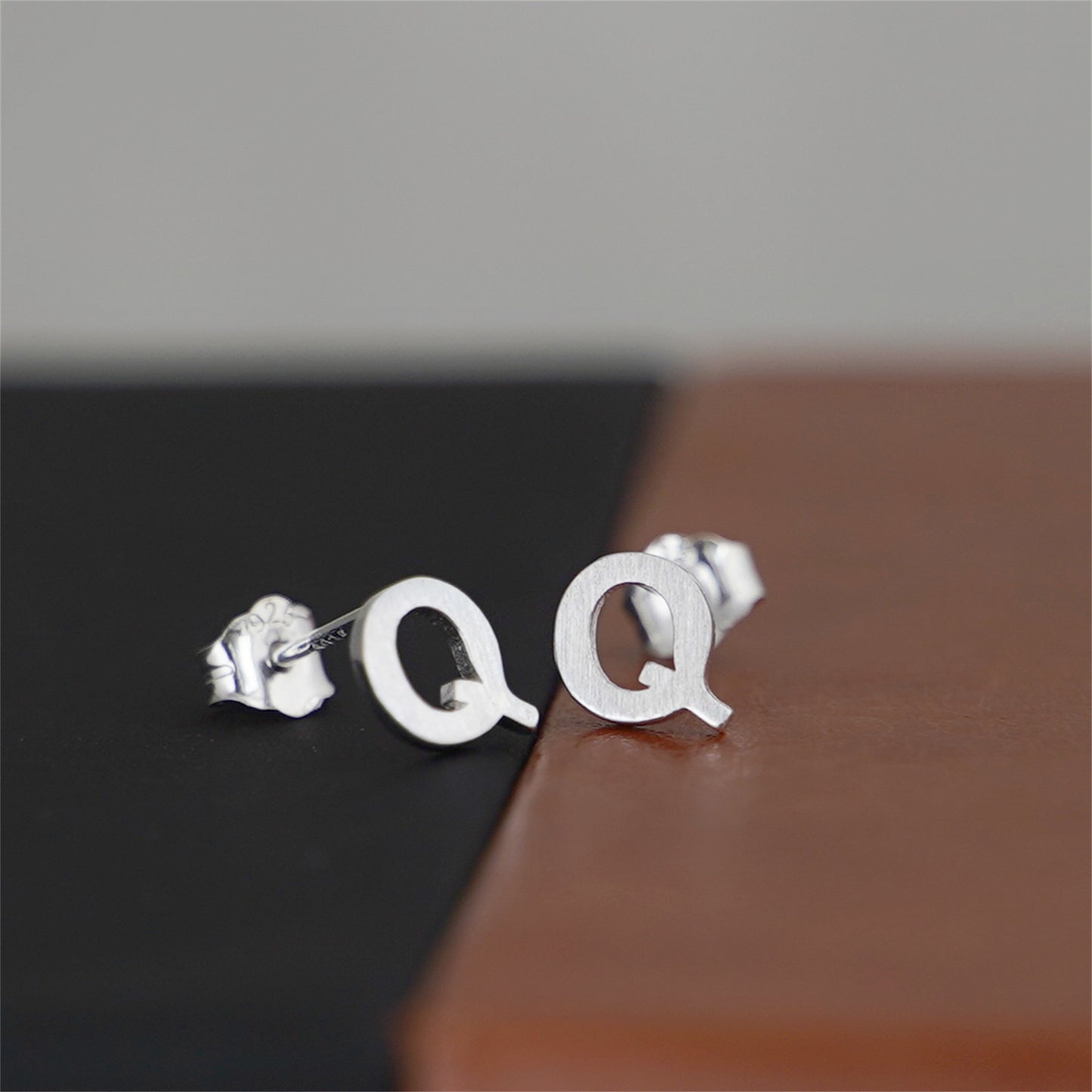 Sterling Silver Alphabet Letter Earrings Sans Serif Matte Initial Studs - sugarkittenlondon