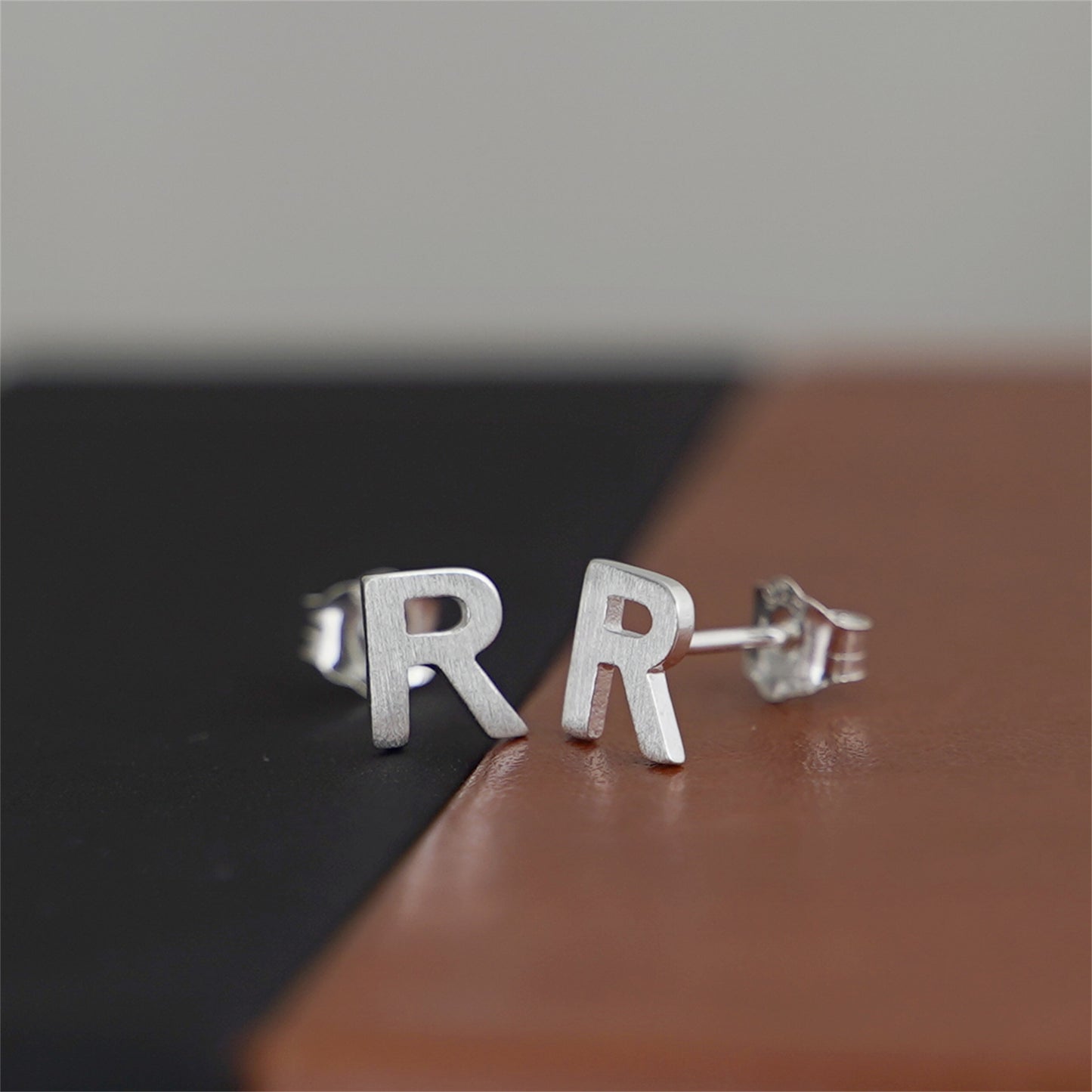 Sterling Silver Alphabet Letter Earrings Sans Serif Matte Initial Studs - sugarkittenlondon