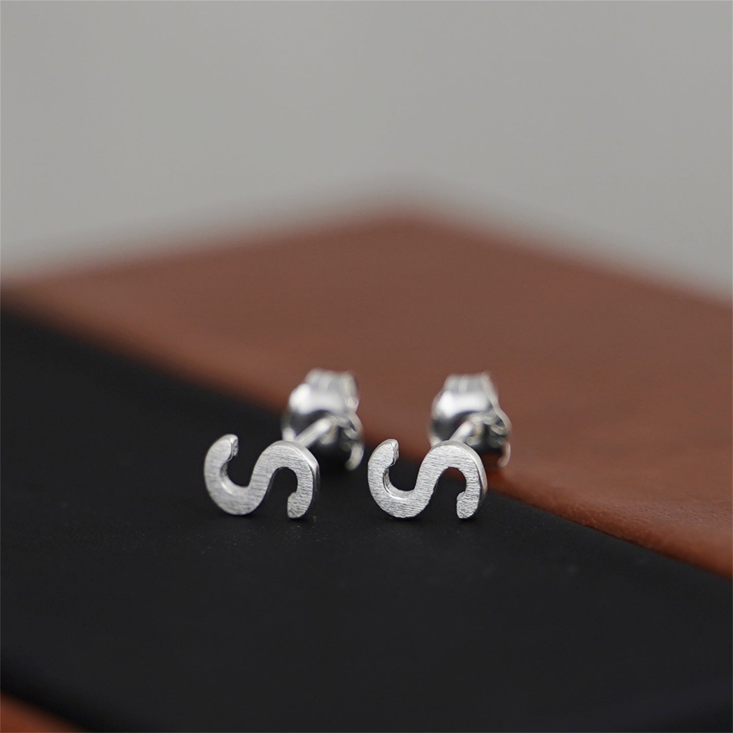 Sterling Silver Alphabet Letter Earrings Sans Serif Matte Initial Studs - sugarkittenlondon