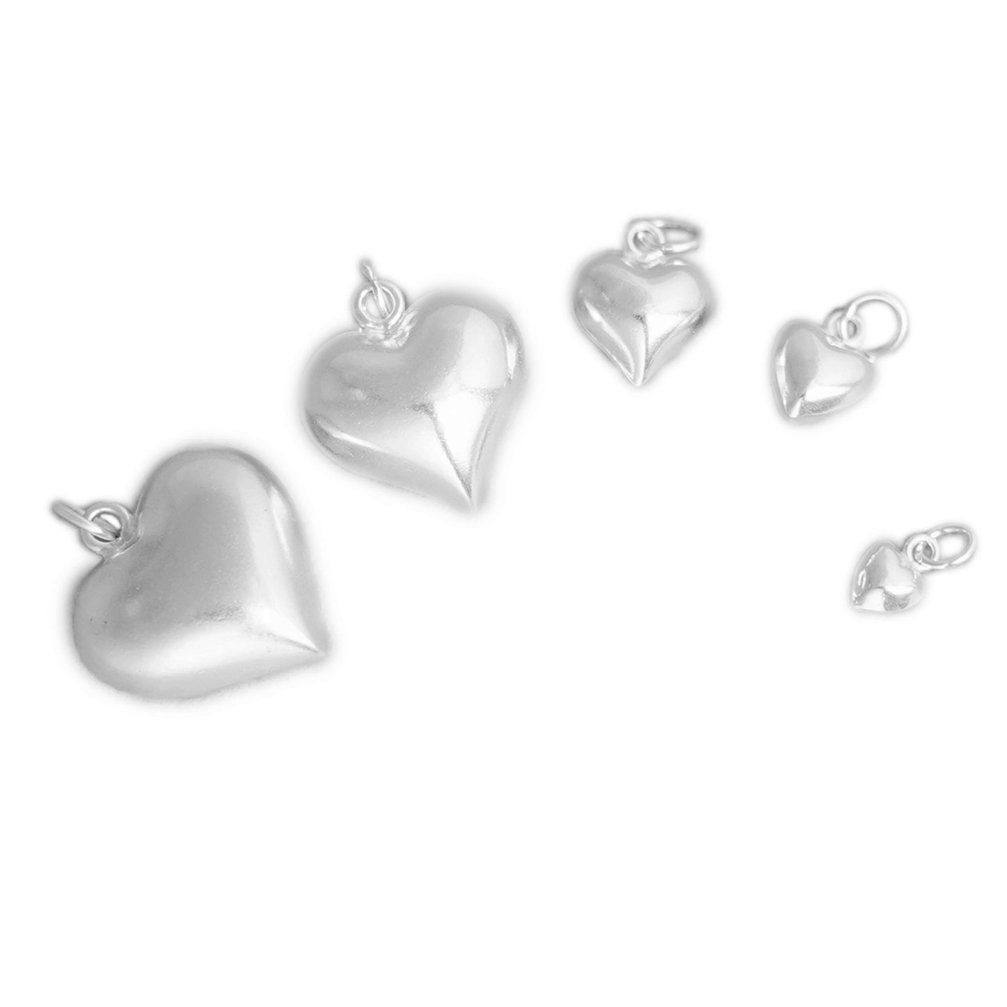 Sterling Silver 3D Puffy Shiny Love Heart Pendant Charm 4-15mm - sugarkittenlondon