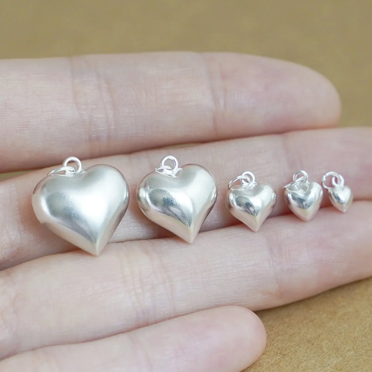 Sterling Silver 3D Puffy Shiny Love Heart Pendant Charm 4-15mm - sugarkittenlondon