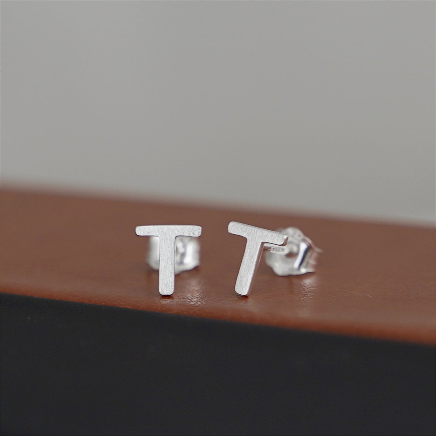 Sterling Silver Alphabet Letter Earrings Sans Serif Matte Initial Studs - sugarkittenlondon
