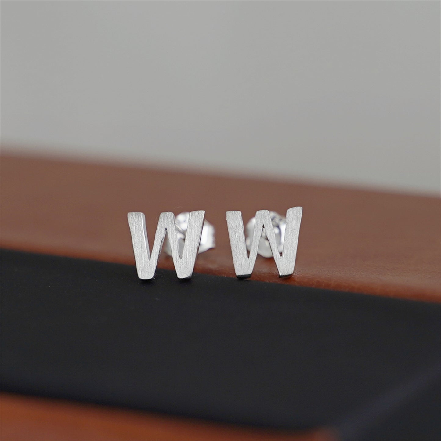 Sterling Silver Alphabet Letter Earrings Sans Serif Matte Initial Studs - sugarkittenlondon