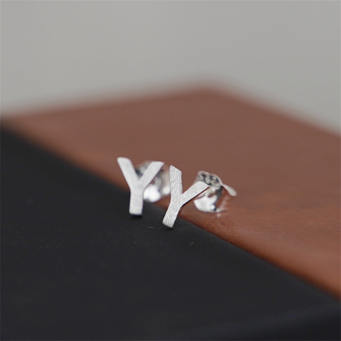 Sterling Silver Alphabet Letter Earrings Sans Serif Matte Initial Studs - sugarkittenlondon