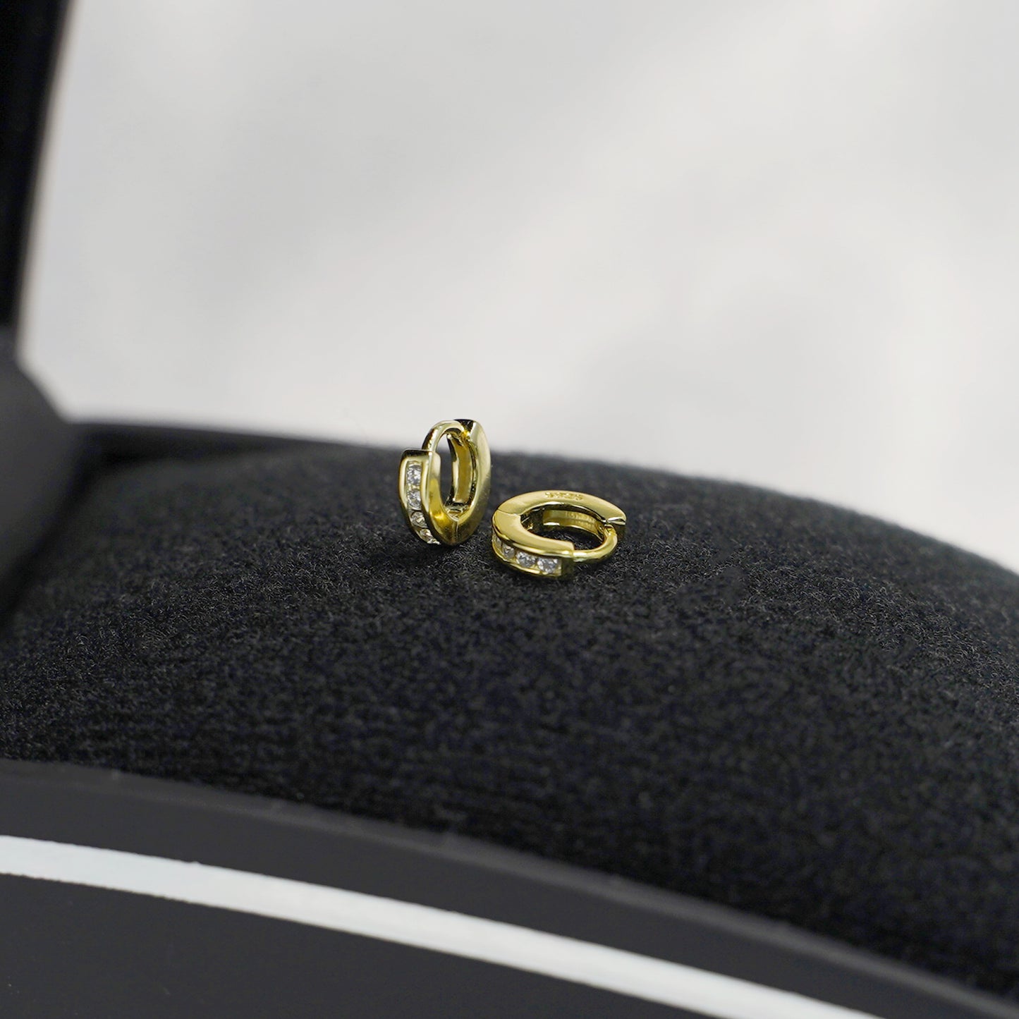 18K Gold on Sterling Silver 5mm Hoop Huggie Channel CZ Cuff Eternity Earrings G1 - sugarkittenlondon