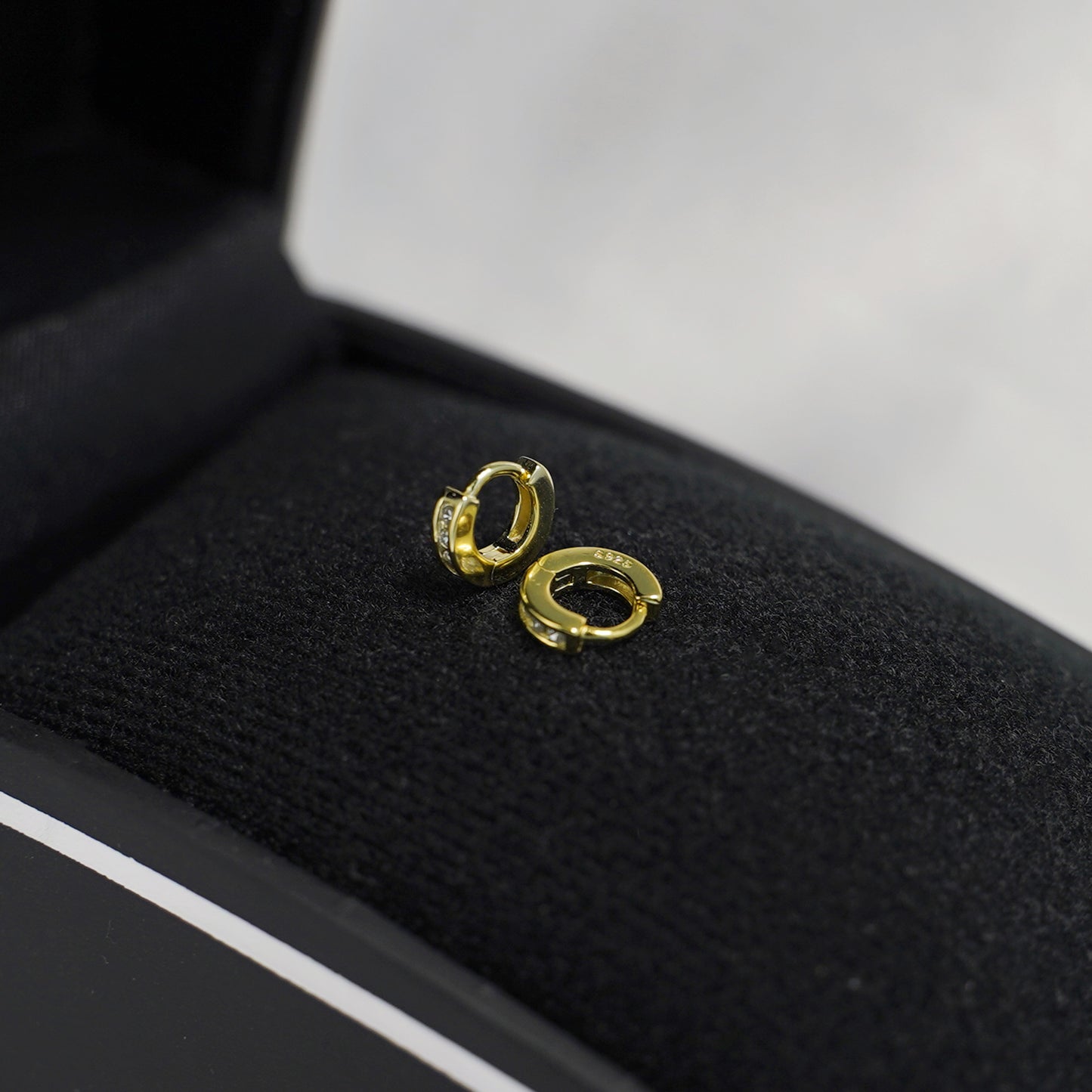 18K Gold on Sterling Silver 5mm Hoop Huggie Channel CZ Cuff Eternity Earrings G1 - sugarkittenlondon