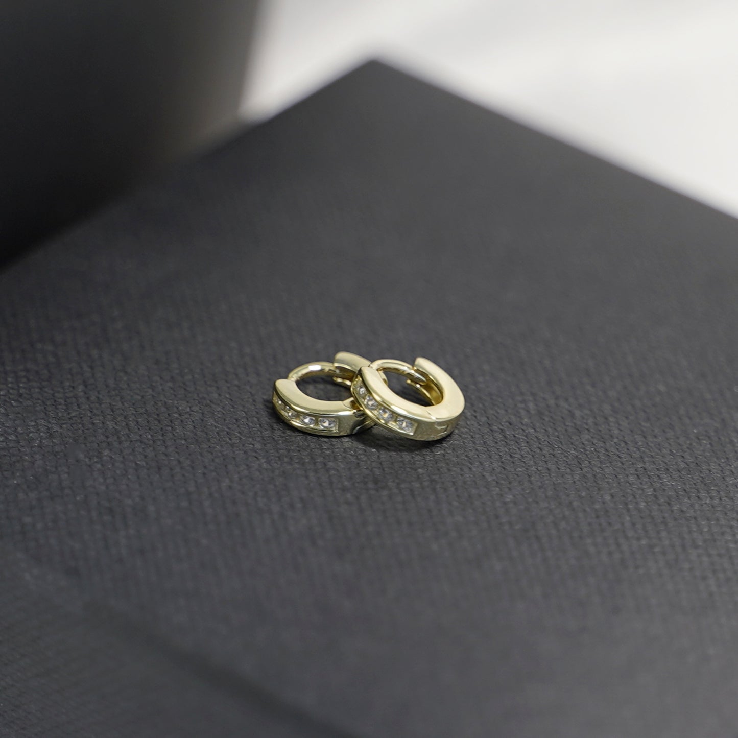 18K Gold on Sterling Silver 5mm Hoop Huggie Channel CZ Cuff Eternity Earrings G1 - sugarkittenlondon