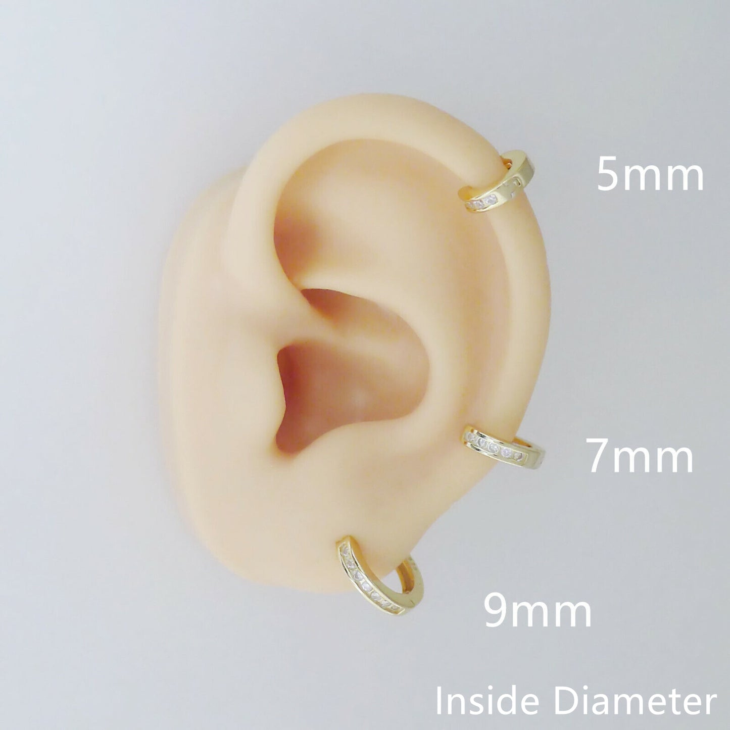 18K Gold on Sterling Silver 7mm Huggie Hoop Channel CZ Cuff Eternity Earrings G2 - sugarkittenlondon