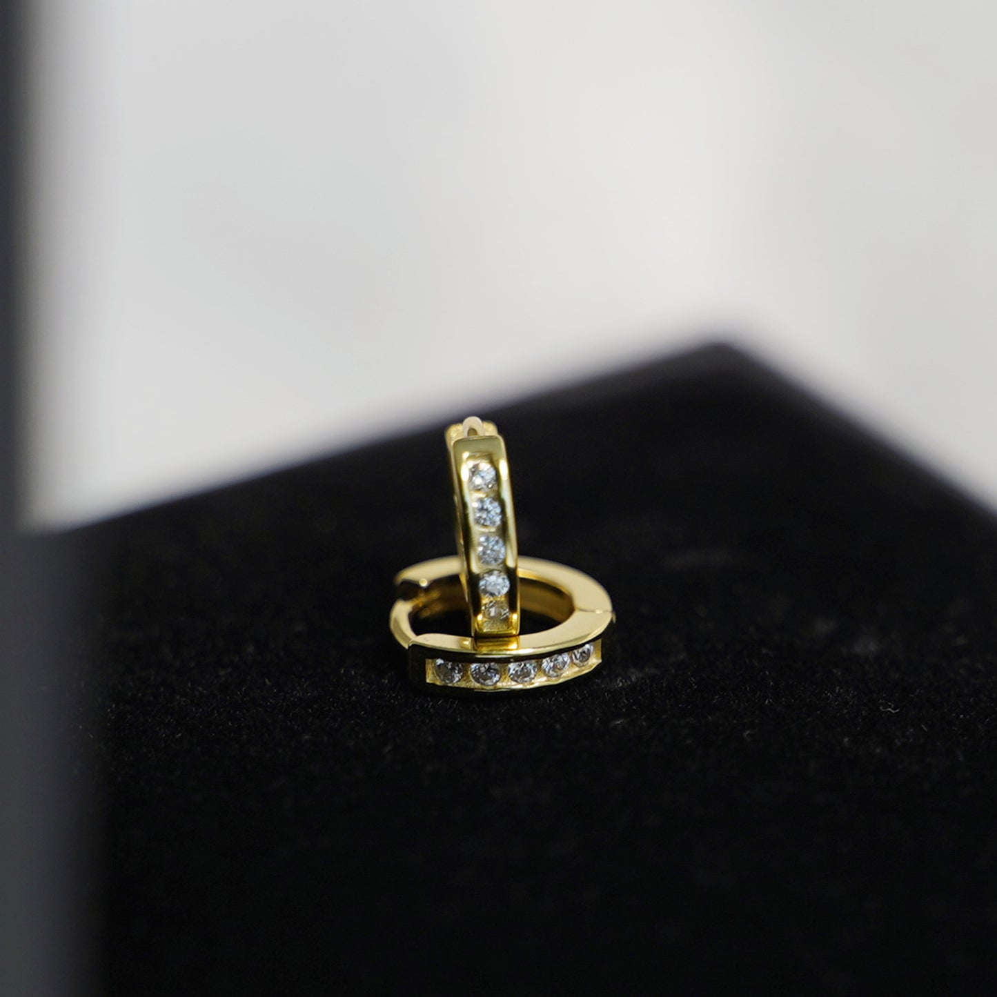 18K Gold on Sterling Silver 7mm Huggie Hoop Channel CZ Cuff Eternity Earrings G2 - sugarkittenlondon