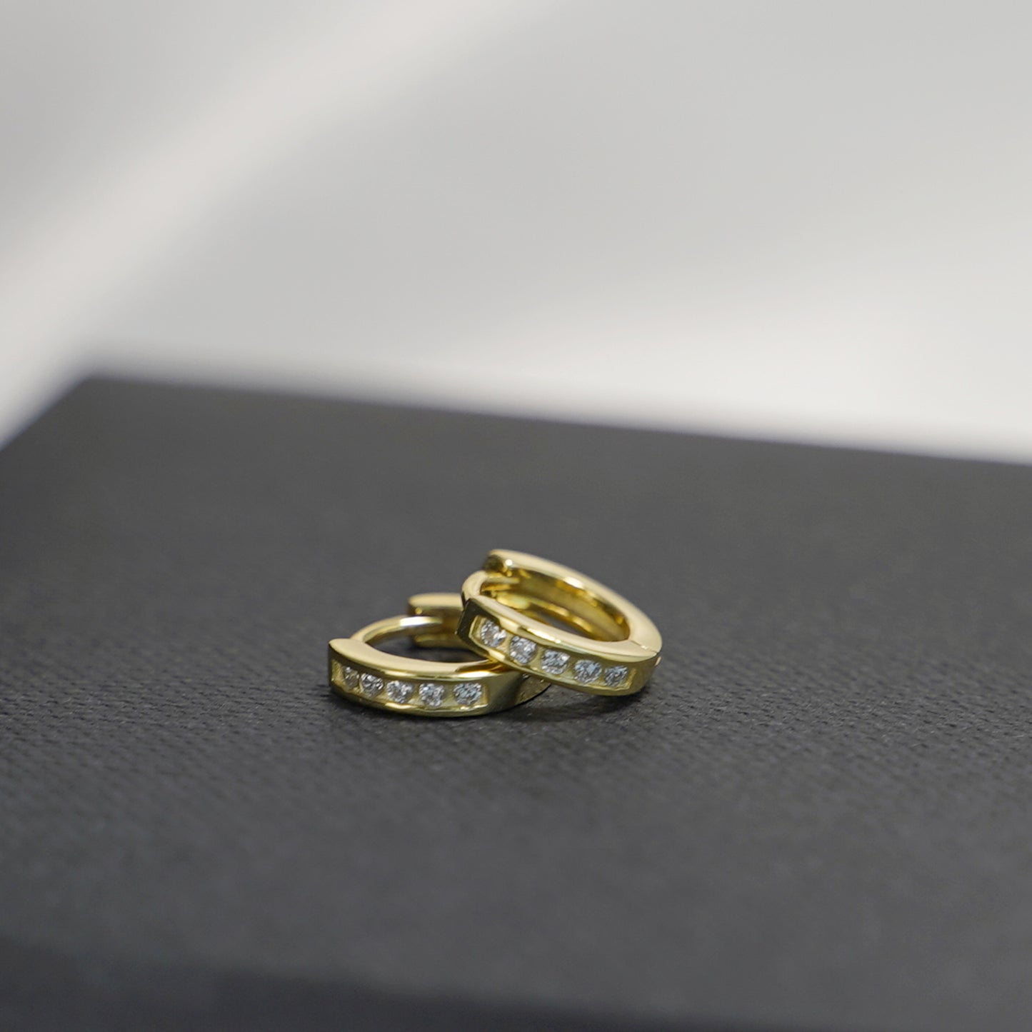 18K Gold on Sterling Silver 7mm Huggie Hoop Channel CZ Cuff Eternity Earrings G2 - sugarkittenlondon