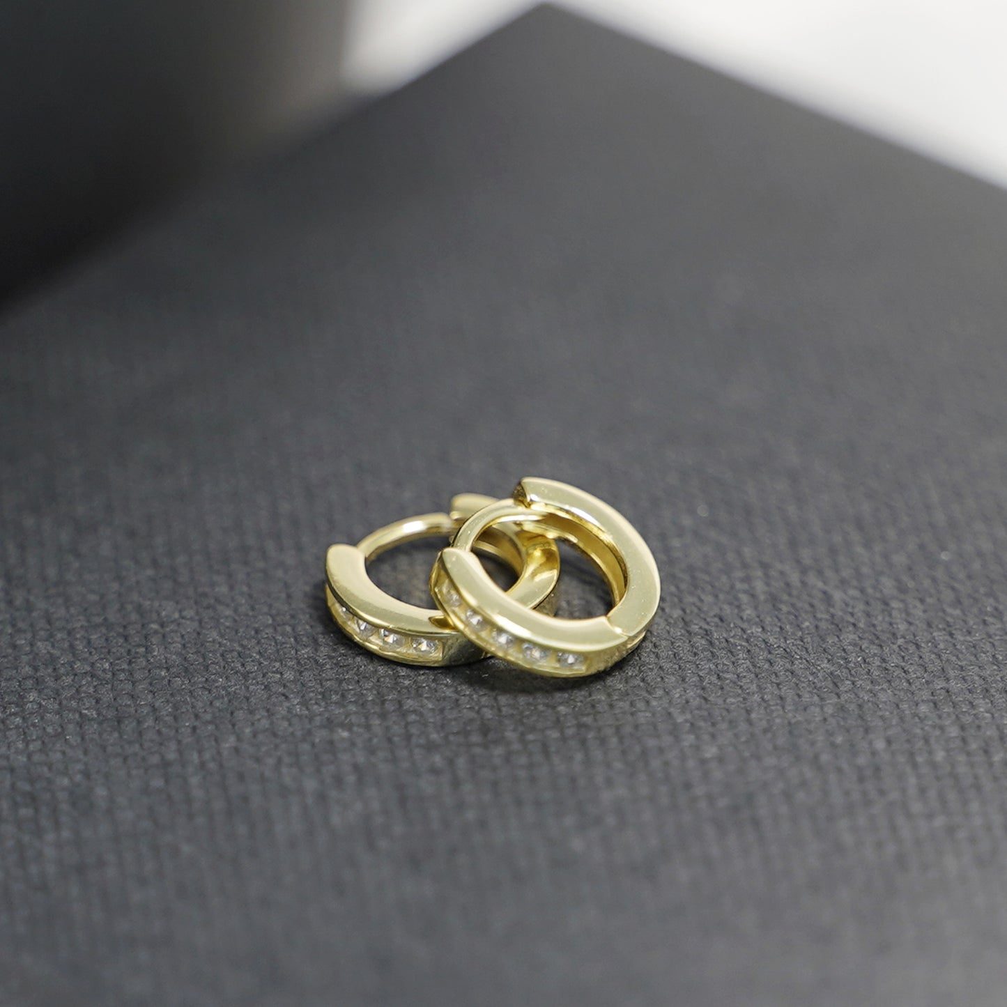 18K Gold on Sterling Silver 7mm Huggie Hoop Channel CZ Cuff Eternity Earrings G2 - sugarkittenlondon