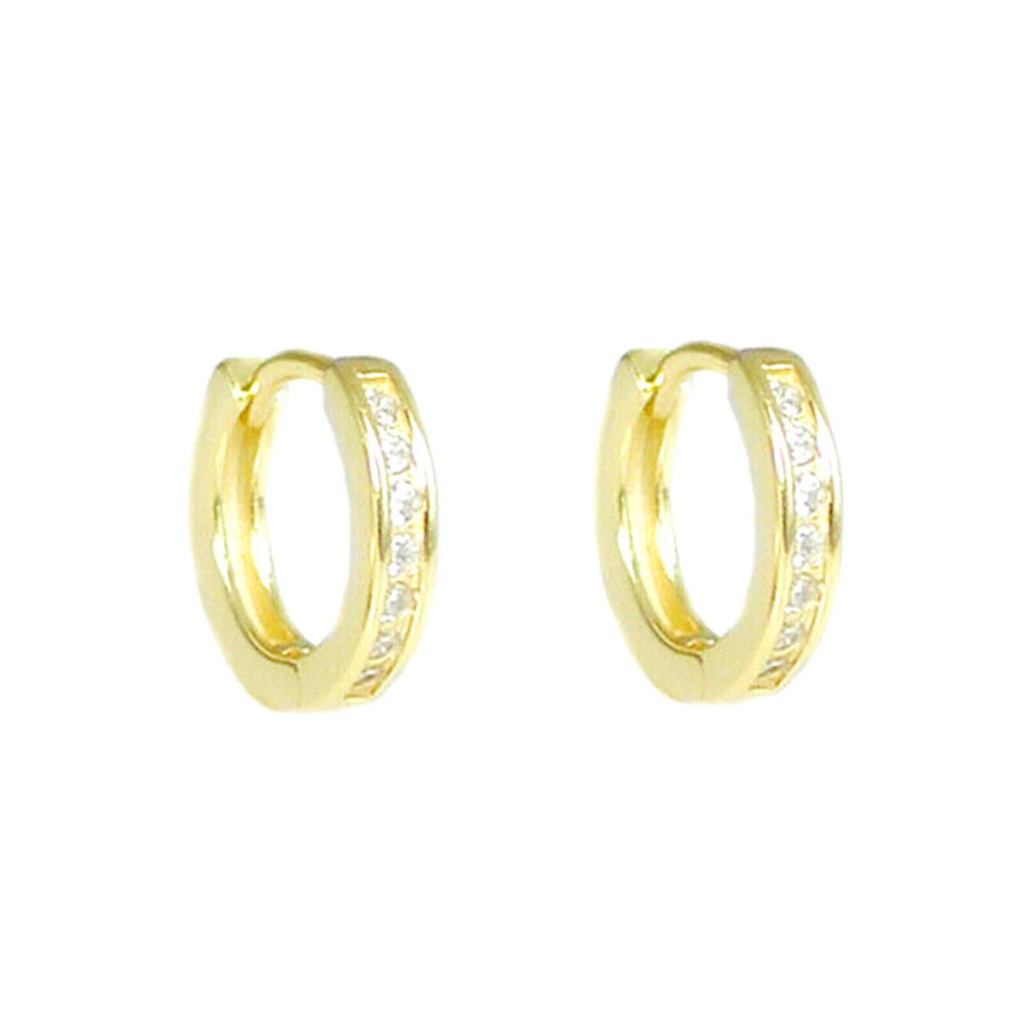 18K Gold on Sterling Silver 9mm Huggie Hoop Channel CZ Cuff Eternity Earrings G3 - sugarkittenlondon