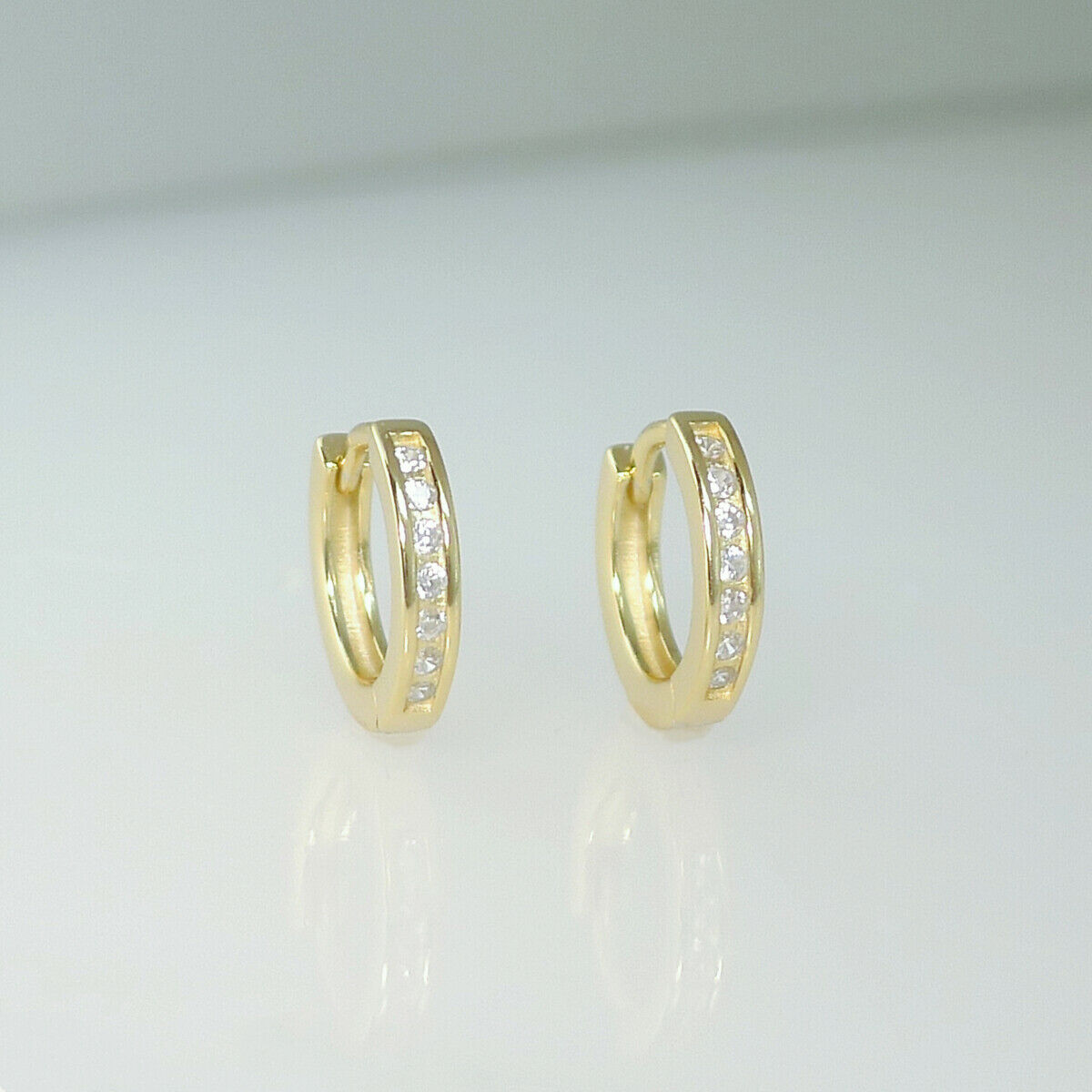 18K Gold on Sterling Silver 9mm Huggie Hoop Channel CZ Cuff Eternity Earrings G3 - sugarkittenlondon