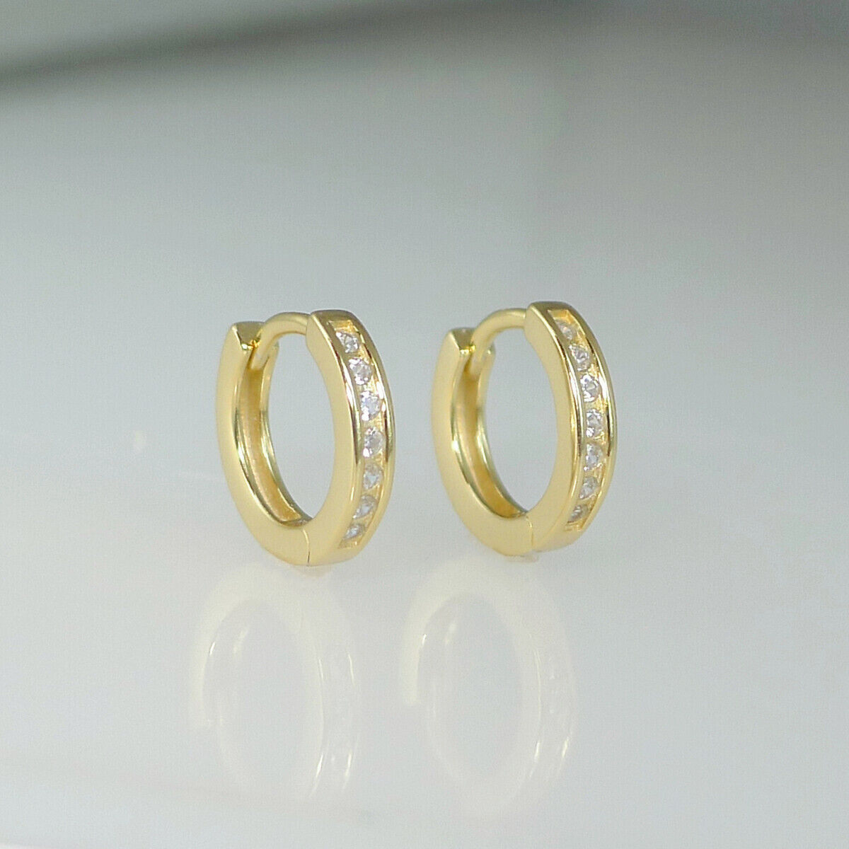 18K Gold on Sterling Silver 9mm Huggie Hoop Channel CZ Cuff Eternity Earrings G3 - sugarkittenlondon