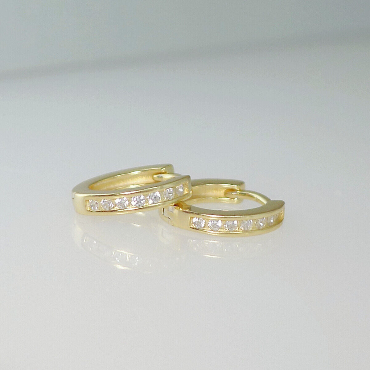 18K Gold on Sterling Silver 9mm Huggie Hoop Channel CZ Cuff Eternity Earrings G3 - sugarkittenlondon