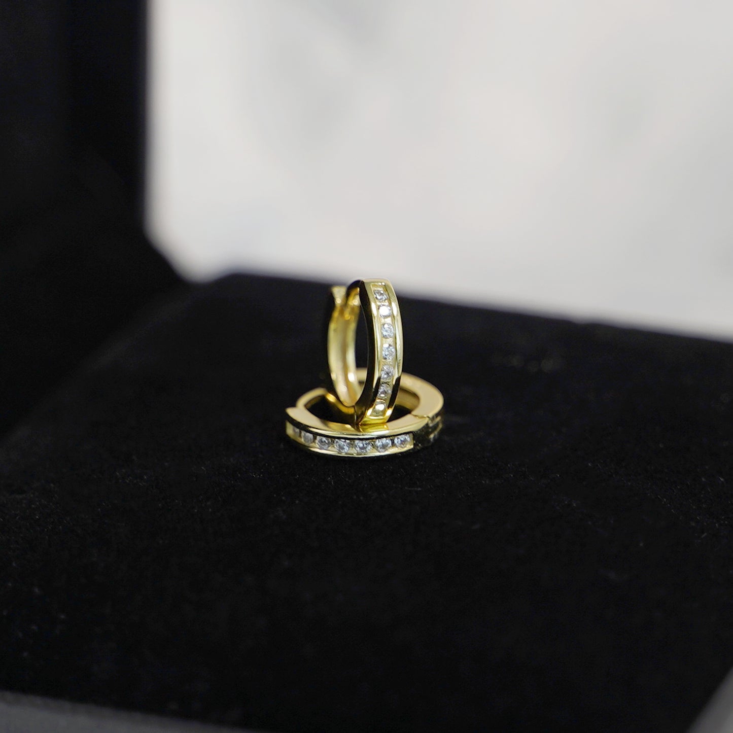 18K Gold on Sterling Silver 9mm Huggie Hoop Channel CZ Cuff Eternity Earrings G3 - sugarkittenlondon
