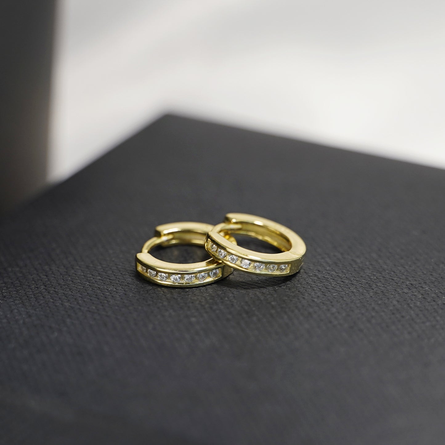 18K Gold on Sterling Silver 9mm Huggie Hoop Channel CZ Cuff Eternity Earrings G3 - sugarkittenlondon