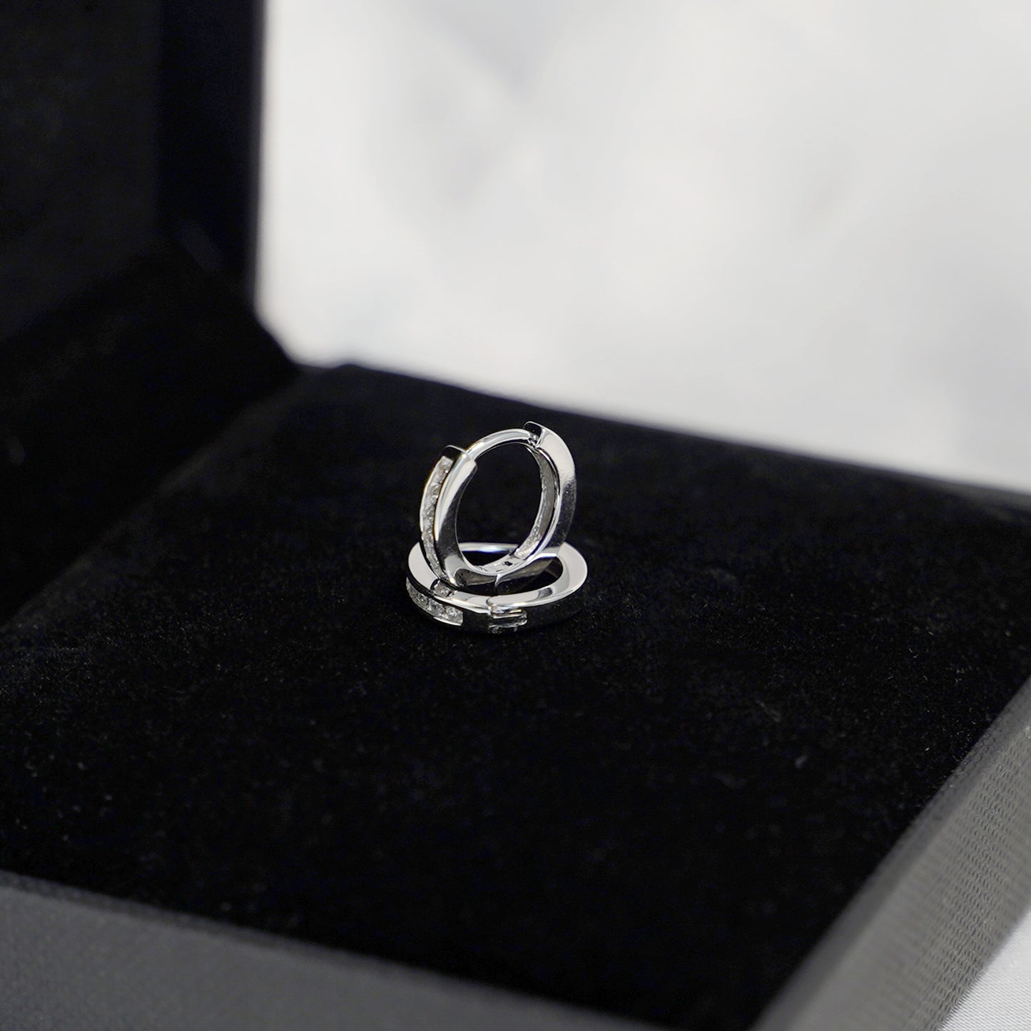 Sterling Silver 9mm Huggie Hoop Channel CZ Cuff Eternity Earrings P5 - sugarkittenlondon