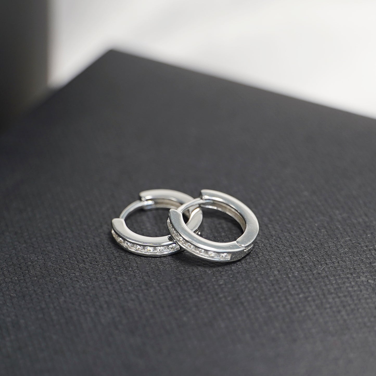 Sterling Silver 9mm Huggie Hoop Channel CZ Cuff Eternity Earrings P5 - sugarkittenlondon