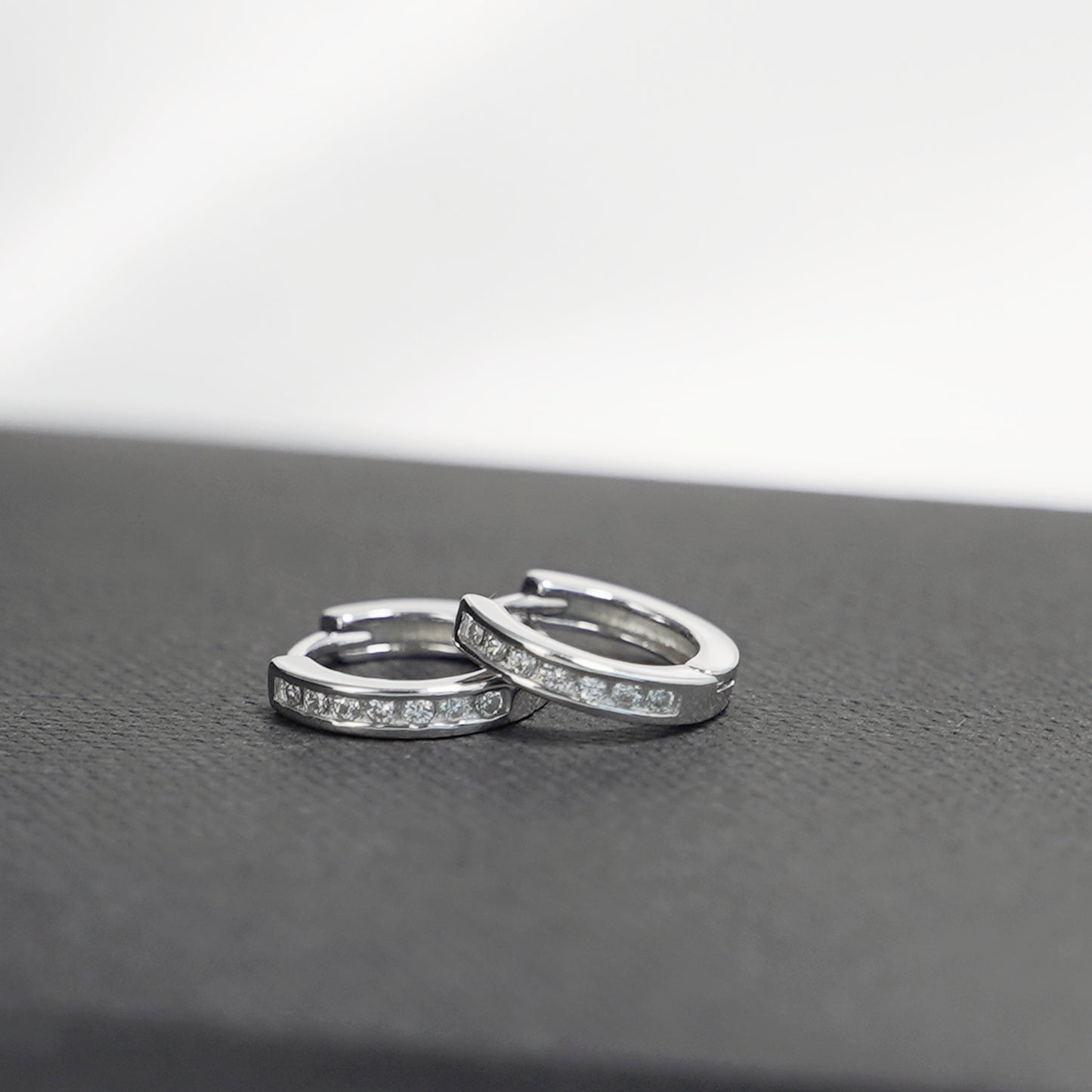 Sterling Silver 9mm Huggie Hoop Channel CZ Cuff Eternity Earrings P5 - sugarkittenlondon