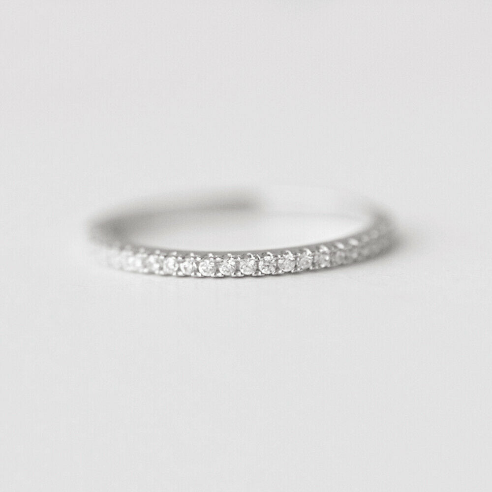 Sterling Silver Full Eternity 1.5mm Pave Set CZ Crystal Stacking Ring I - Q - sugarkittenlondon