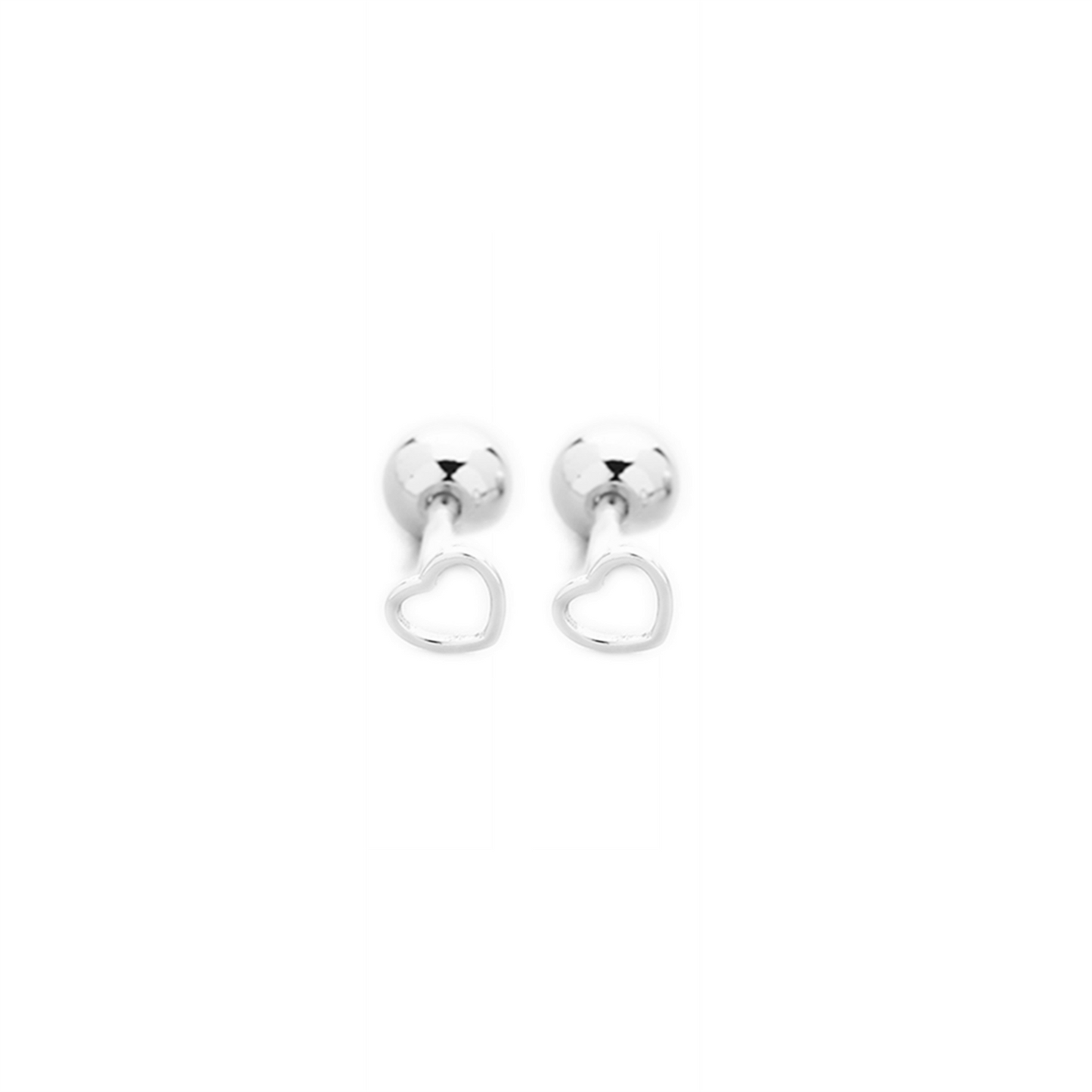 Sterling Silver Hollow Love Heart 4 5 6 mm Barbell Bead Ball Screw Back Earrings - sugarkittenlondon