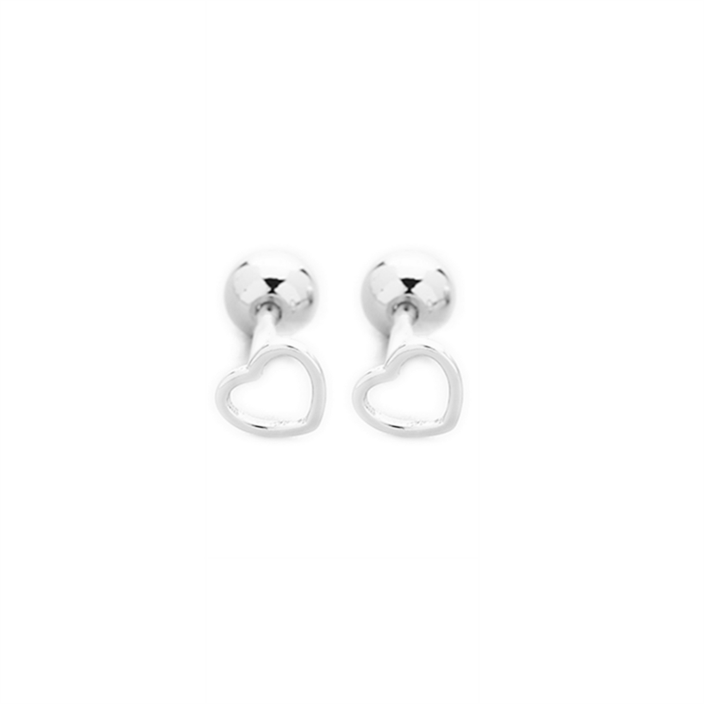 Sterling Silver Hollow Love Heart 4 5 6 mm Barbell Bead Ball Screw Back Earrings - sugarkittenlondon