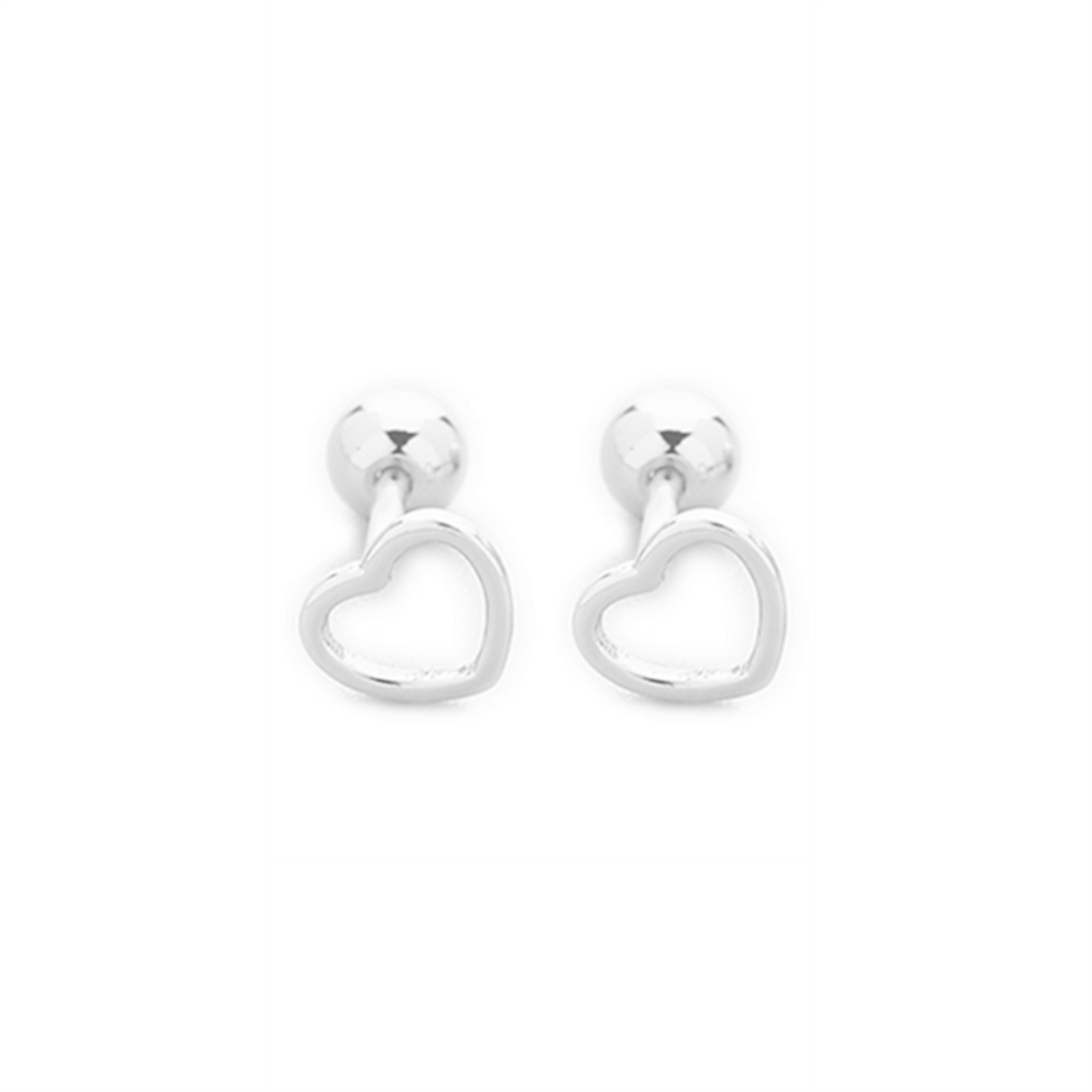 Sterling Silver Hollow Love Heart 4 5 6 mm Barbell Bead Ball Screw Back Earrings - sugarkittenlondon