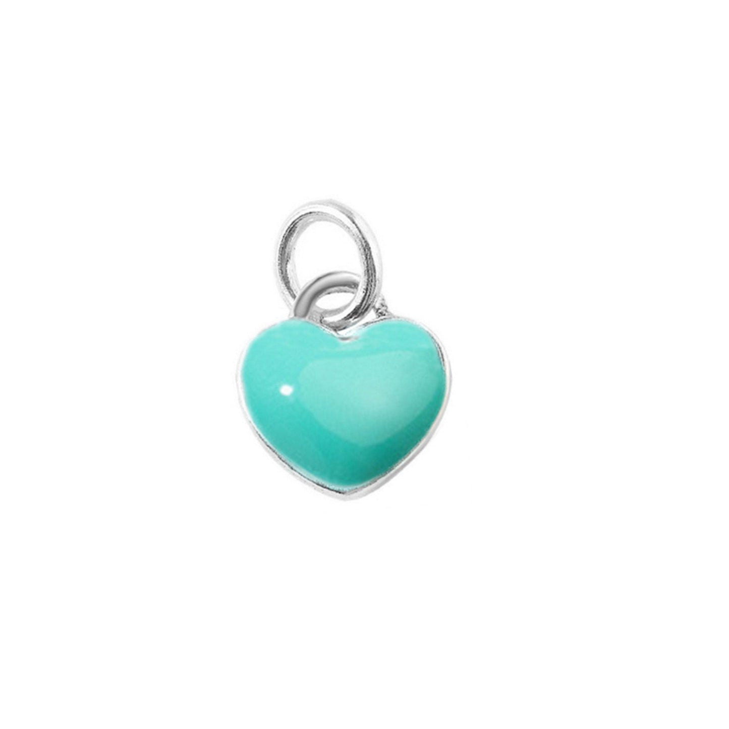 Sterling Silver Blue Red Pink Turquoise Double-Sided Glazed Puffy Heart Pendant - sugarkittenlondon