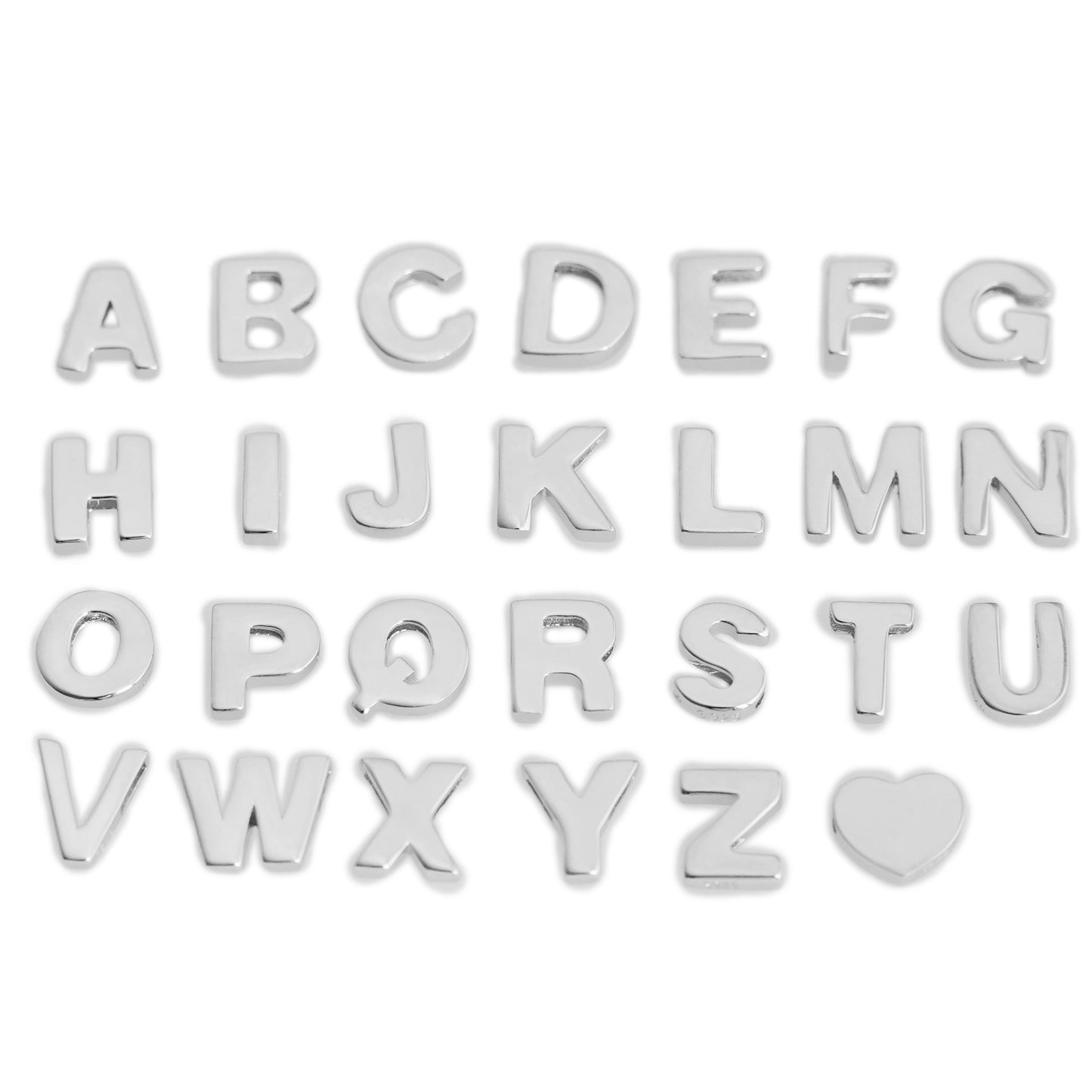 Sterling Silver Love Heart A-Z Letter Alphabet Initial Sliding Spacer Charm Bead - sugarkittenlondon