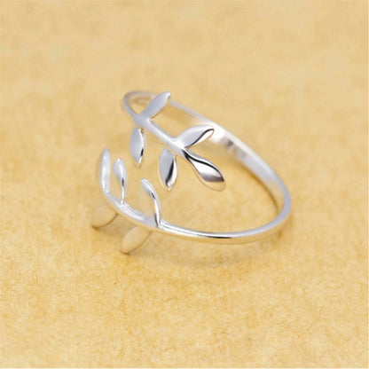 Sterling Silver Olive Leaf Laurel Wreath Roman Wrap Adjustable Ring - sugarkittenlondon
