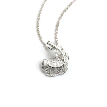 Sterling Silver Puffy Concave Feather Angel Wing Leaf Necklace Boxed - sugarkittenlondon