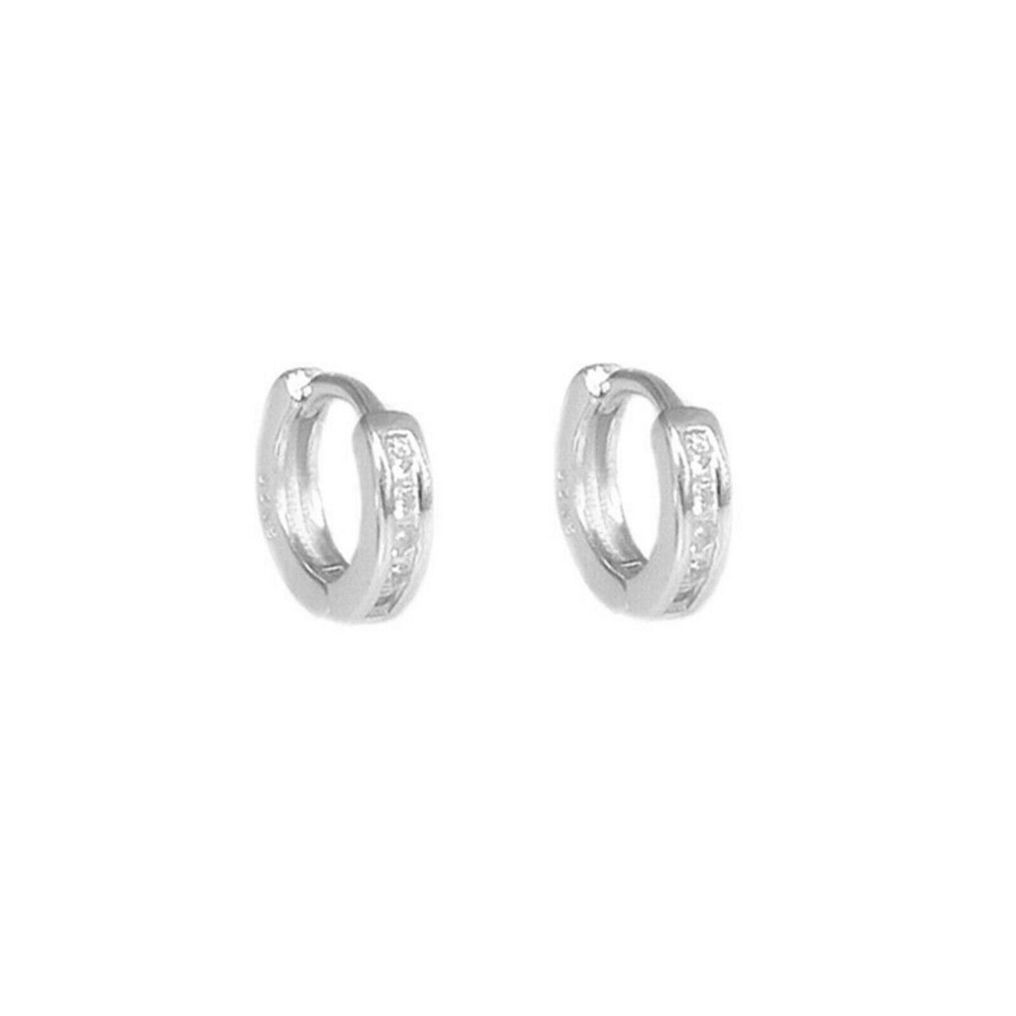 Sterling Silver 7mm Huggie Hoop Channel CZ Eternity Ear Cuffs - sugarkittenlondon