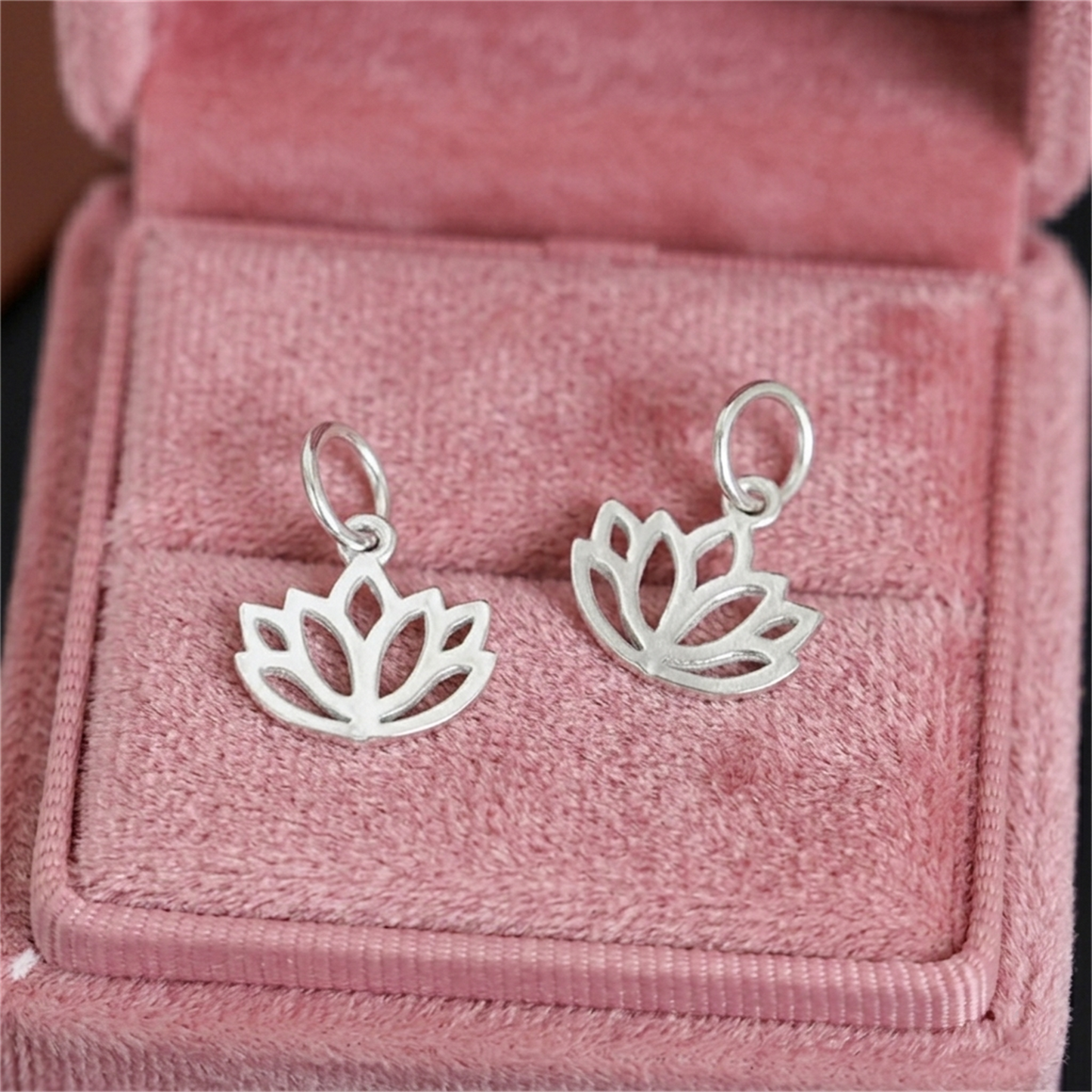Silver filigree lotus charm earrings, two large lotus flower drops