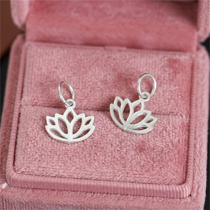Silver filigree lotus charm earrings, two large lotus flower drops