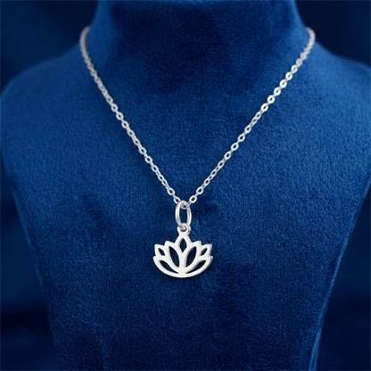 Silver chain necklace with single filigree lotus charm pendant