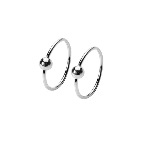 Fine Silver Bead Ball Nose Ring Hoop Earrings Unisex 8-14mm