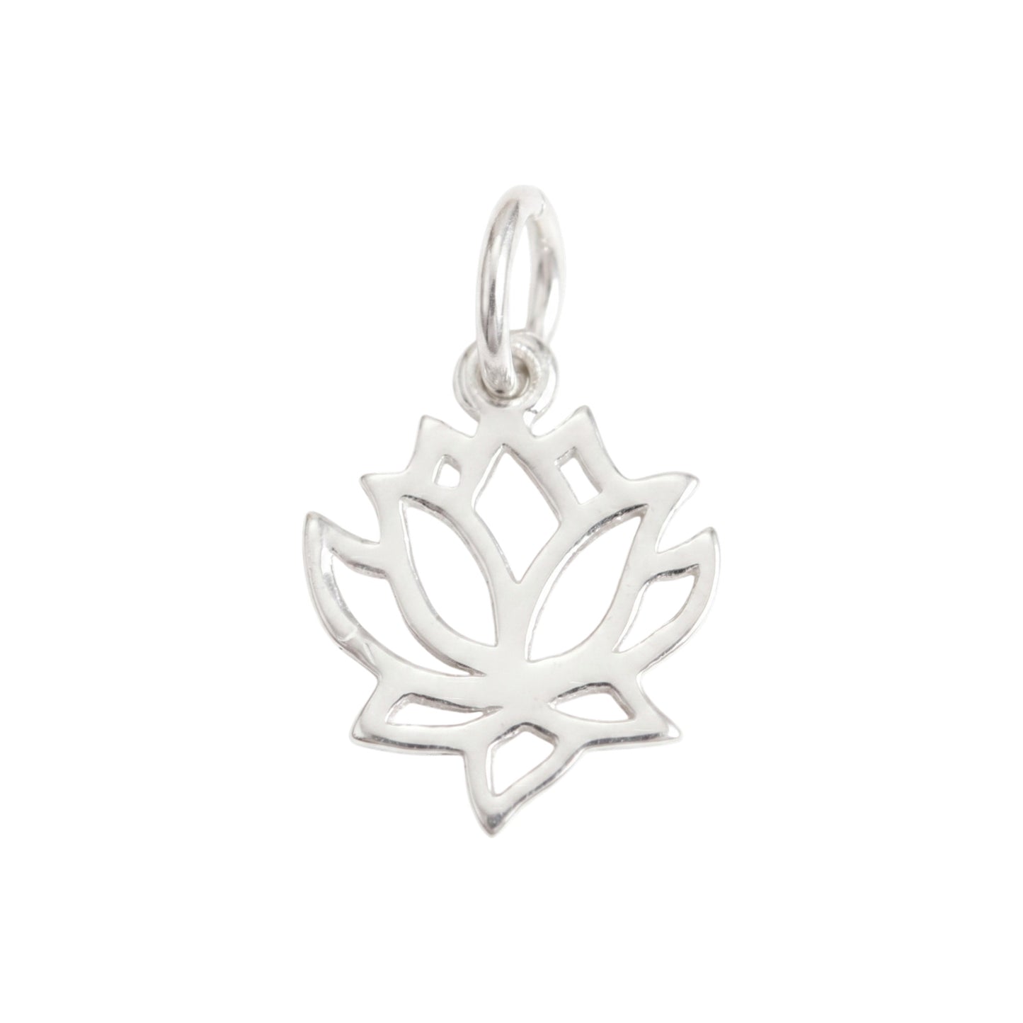 Silver lotus flower charm with openwork filigree and hanging loop