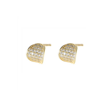 Pave CZ Gold Stud Earrings with Curvy Hoops on sterling silver