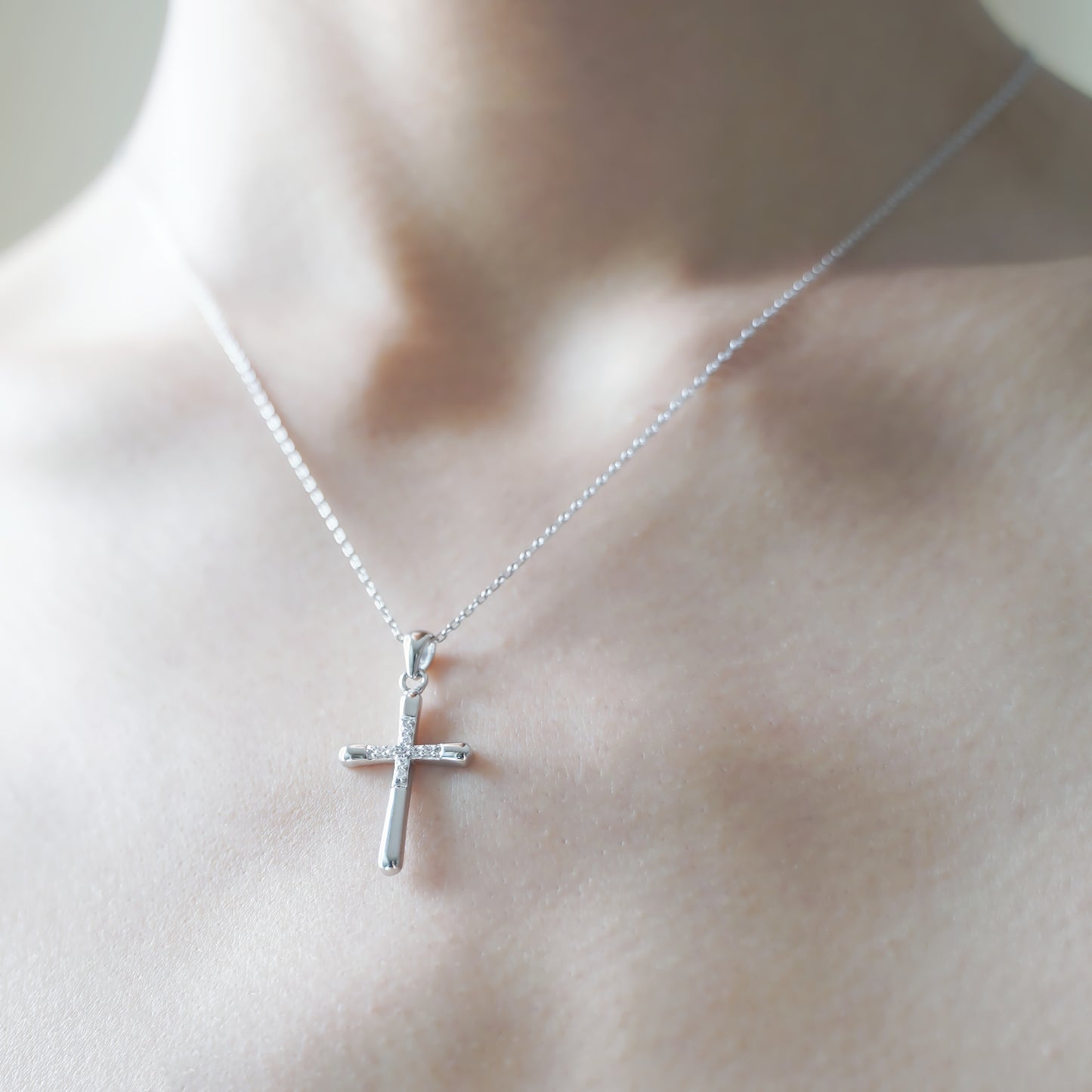 Sterling Silver CZ Crusted Cross Pendant Necklace with Chain - sugarkittenlondon