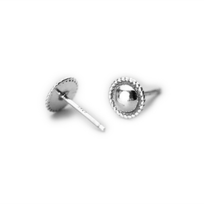 925 Sterling Silver 7mm Round Knot Stud Earrings with Dome Dot Half Ball Beads