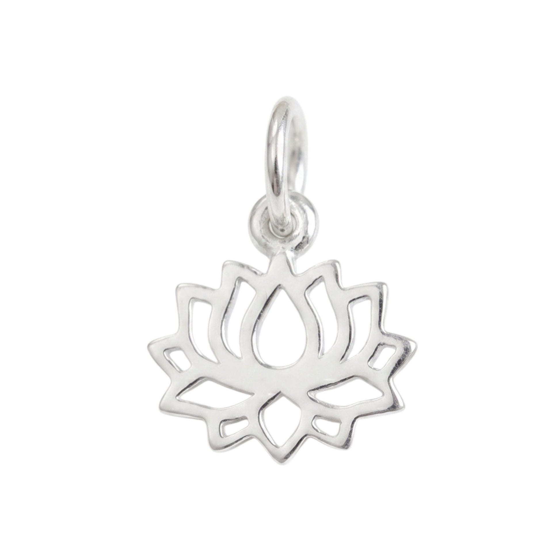 Silver filigree lotus charm with loop bail, oval cutout flower design