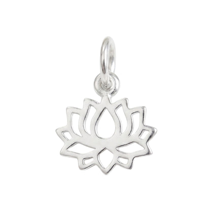 Silver filigree lotus charm with loop bail, oval cutout flower design