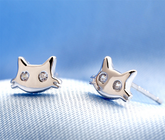 Mini Cat Stud Earrings with CZ Eyes in 925 Sterling Silver - sugarkittenlondon