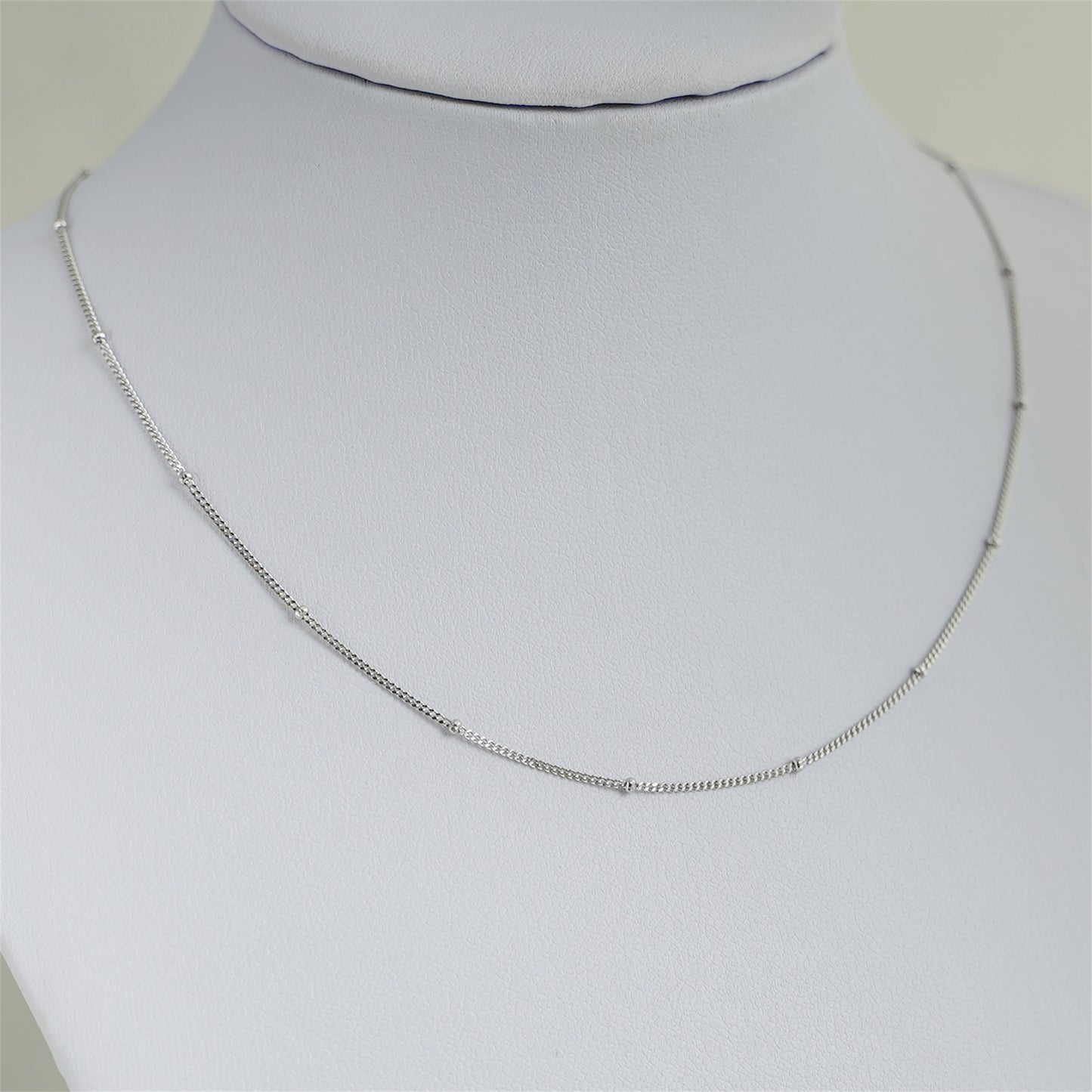 3-Tone Sterling Silver Saturn Chain Choker Necklace 1mm Flat Beaded Satellite Choker Chain - sugarkittenlondon