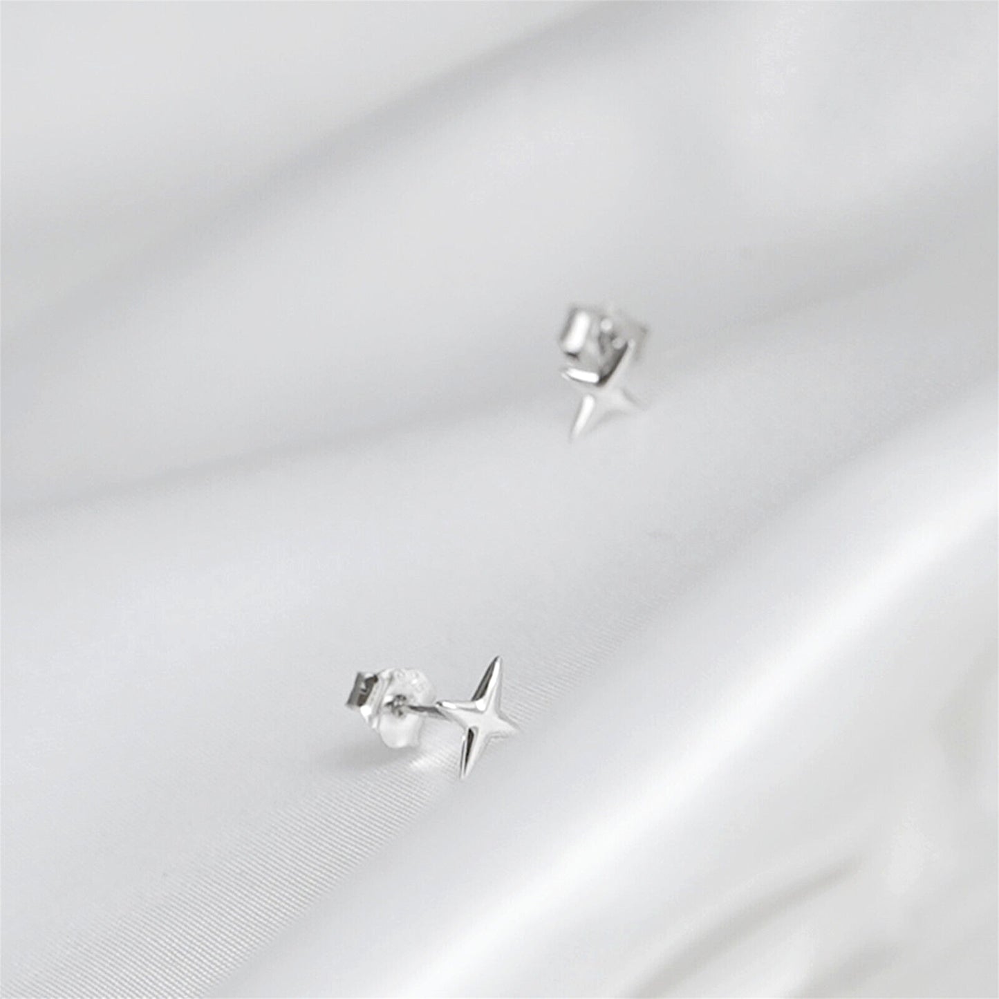 Sterling Silver 4 Pointed Star Cross Unisex Stud Earrings 2 Tones - sugarkittenlondon