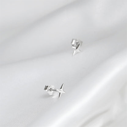 Sterling Silver 4 Pointed Star Cross Unisex Stud Earrings 2 Tones - sugarkittenlondon