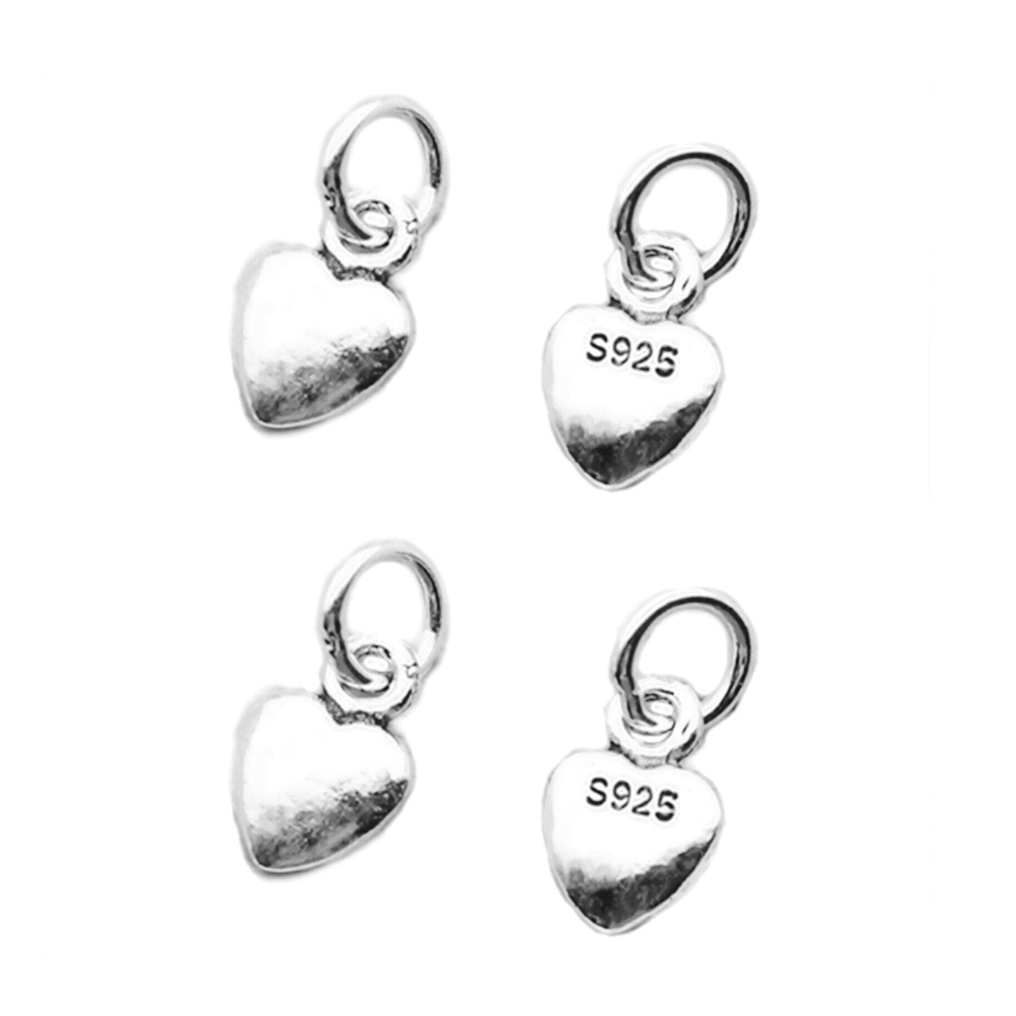 Sterling Silver Oxidized Tiny 3D Puffed Plain Love Heart Pendants Charms 4Pcs - sugarkittenlondon